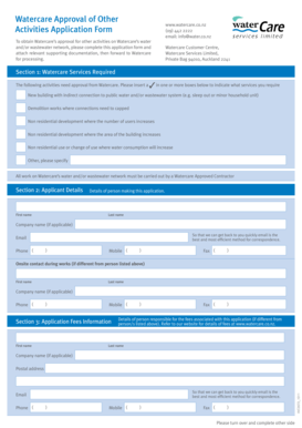 Watercare Other Activities Application Form