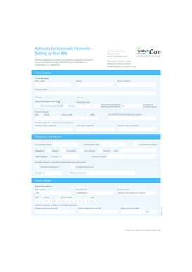 Watercare Automatic Payment Authority Form
