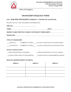 Atlanta Metropolitan College Transcript Request Form