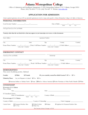 Atlanta Metropolitan College Application for Admission