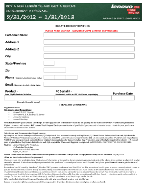 Lenovo Windows 8 Promotion Rebate Form