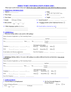 Directory Information Form