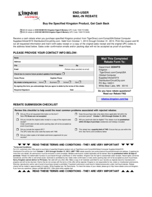 Kingston Mail-In Rebate Form