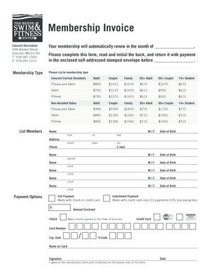 Concord Recreation Membership Invoice