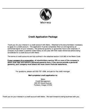 Metro Credit Application Package