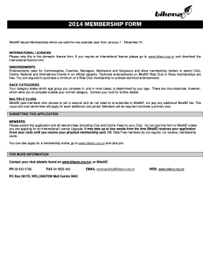 BikeNZ 2014 Membership Form
