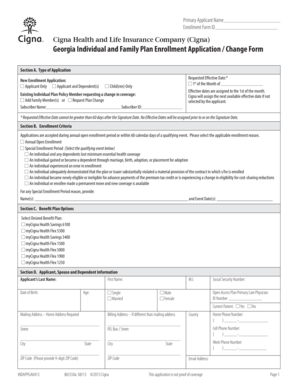 Cigna Georgia Individual and Family Plan Enrollment Application
