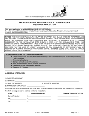 The Hartford Professional Choice Liability Policy Application