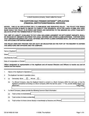 The Hartford D&O Premier Defense Application