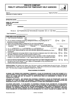 Fidelity Application for Temporary Help Agencies