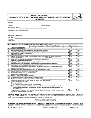 Private Company Loss Control Supplemental Application for Motor Vehicle Dealers