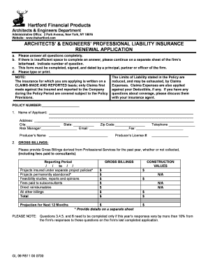 Architects & Engineers Professional Liability Insurance Renewal Application