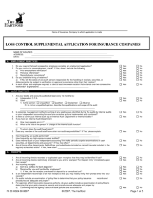 Loss Control Supplemental Application for Insurance Companies