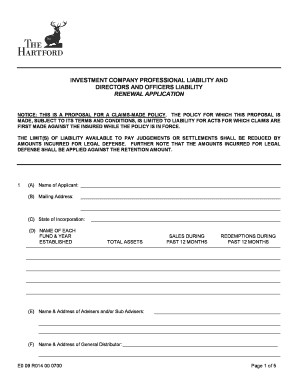 Investment Company Professional Liability Renewal Application
