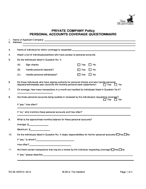 Personal Accounts Coverage Questionnaire