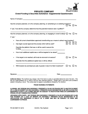 Crowd Funding & Securities Solicitation Supplemental Questionnaire