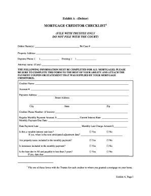 Mortgage Creditor Checklist