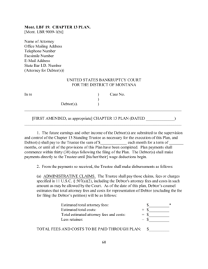 Montana Chapter 13 Bankruptcy Plan