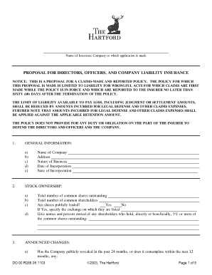 Directors and Officers Liability Insurance Proposal