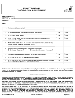 Trucking Firm Questionnaire
