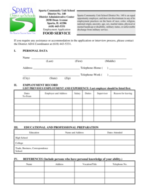 Fillable Online (618) 443-5331 Employment Application FOOD SERVICE Fax ...