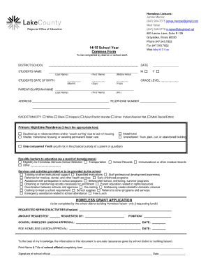 Homeless Student Grant Application Form