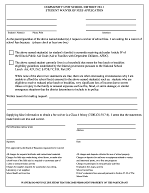 Student Waiver of Fees Application
