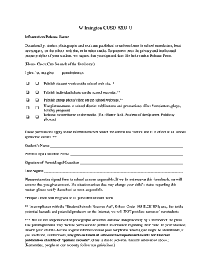 Wilmington CUSD #209-U Information Release Form
