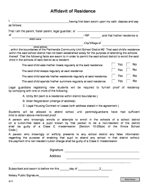 Affidavit of Residence