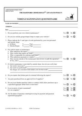 VEHICLE MAINTENANCE QUESTIONNAIRE