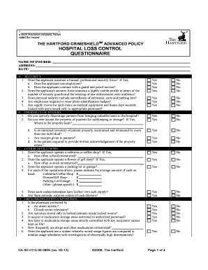 The Hartford CrimeShield Advanced Policy Hospital Loss Control Questionnaire