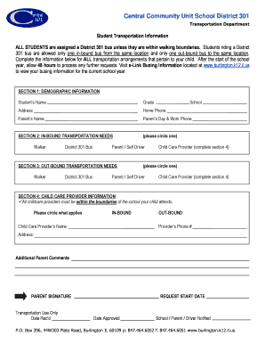 Student Transportation Information Form