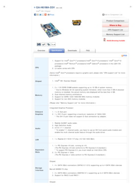 GIGABYTE - Motherboard - Socket 1155 - GA-H61MA-D3V rev 20