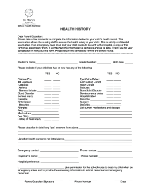 School Health History Form