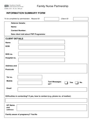 Family Nurse Partnership Information Summary Form