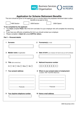 Application for Scheme Retirement Benefits