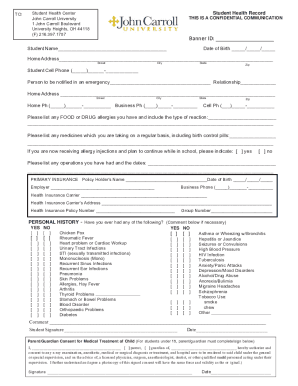 John Carroll University Student Health Form