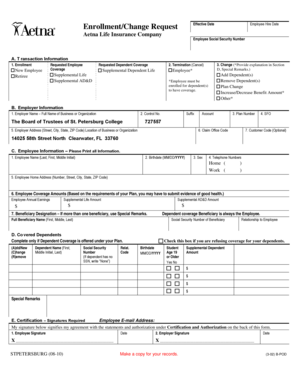 Aetna Life Insurance Enrollment/Change Request Form
