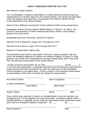 Parent permission form for field trip - Montini Catholic School - montini k12 il