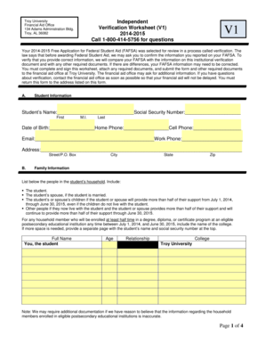 Troy University Verification Worksheet