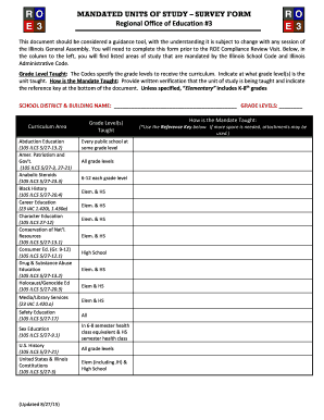 Illinois Mandated Units of Study Survey Form