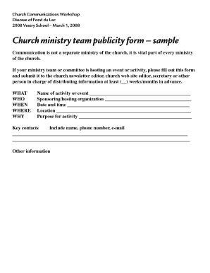 Church ministry team publicity form sample - Diocese of Fond du Lac - episcopalfonddulac