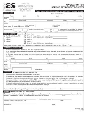 Maine Service Retirement Benefits Application