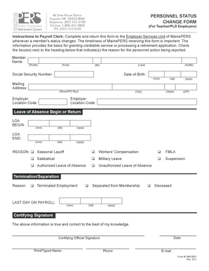 MainePERS Personnel Status Change Form