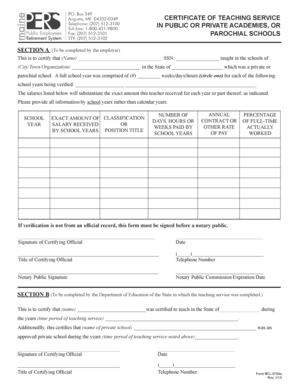 Certificate of Teaching Service