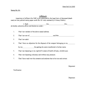 Affidavit for NOC by Legal Heirs of Deceased
