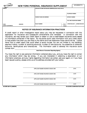 New York Personal Insurance Supplement