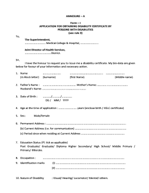 Application for Disability Certificate