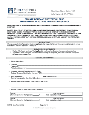 Employment Practices Liability Insurance Application