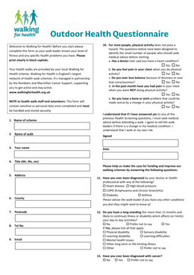 Walking for Health Questionnaire